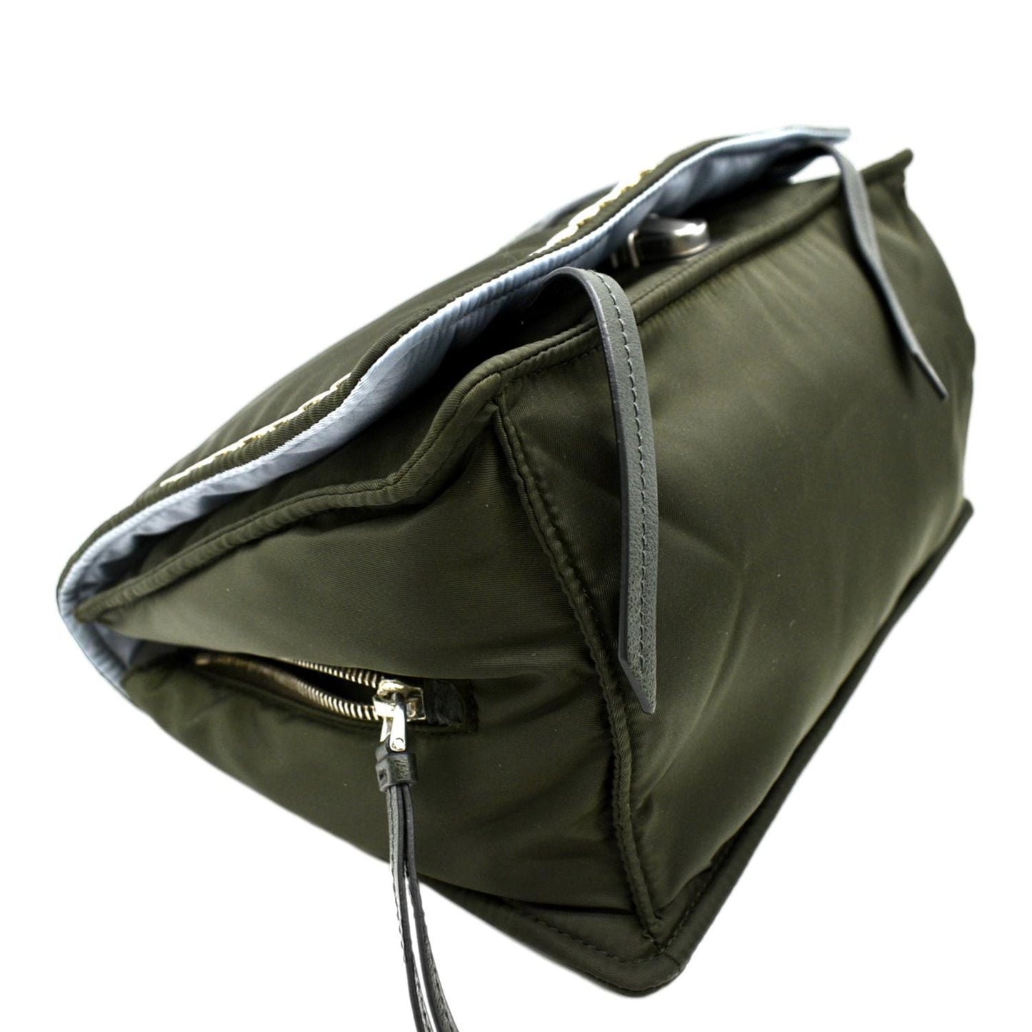 PRADA Tessuto Studded Etiquette Nylon Shoulder Bag Olive Green
