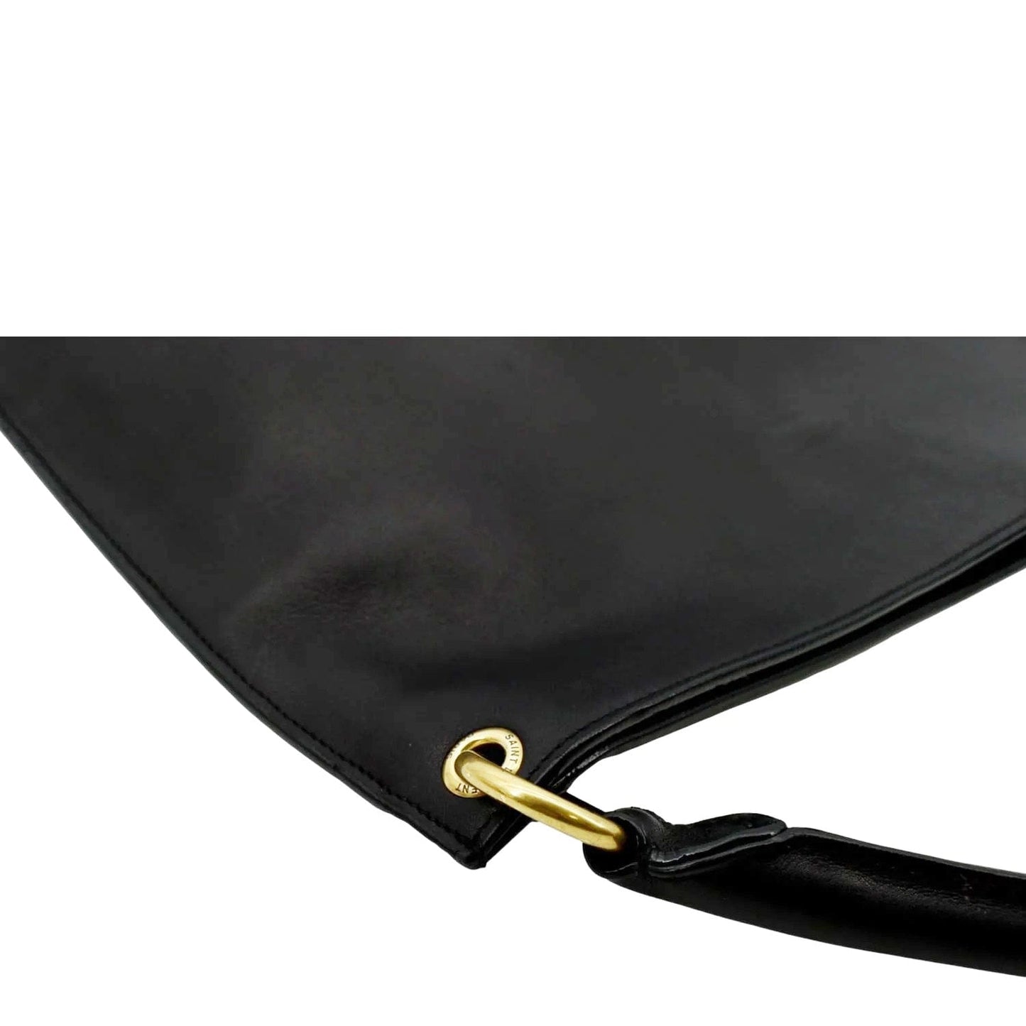YVES SAINT LAURENT Tag Calfskin Leather Hobo Bag Black