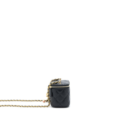 Chanel 22B Pearl Crush Mini Vanity With Chain Lambskin Black