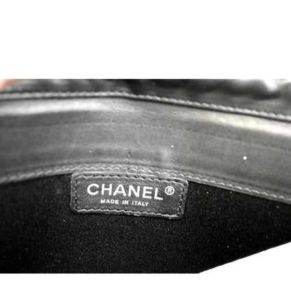 CHANEL Long Flap Quilted Patent Leather Chain Shoulder Bag Black