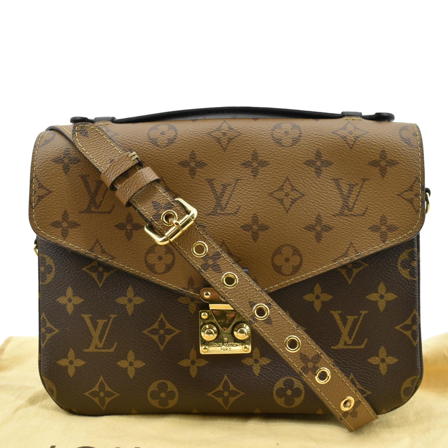 LOUIS VUITTON Metis Pochette Reverse Monogram Canvas Crossbody Bag Brown