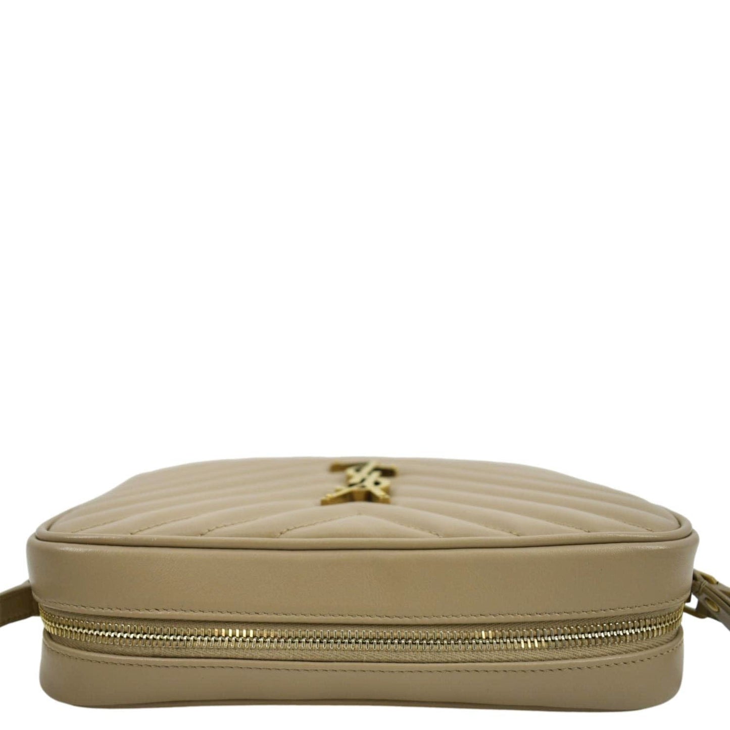 YVES SAINT LAURENT Lou Chevron Leather Camera Crossbody Bag Beige