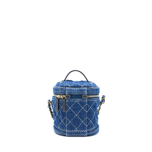 Chanel Top Handle Crossbody Vanity Case Denim Blue Brushed