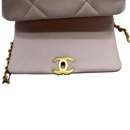 CHANEL 19 Medium Flap Quilted Lambskin Leather Shoulder Bag Light Pink