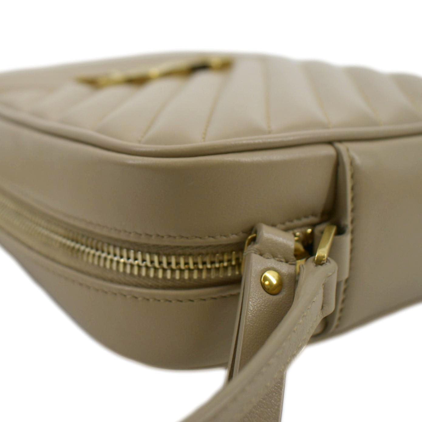 YVES SAINT LAURENT Lou Chevron Leather Camera Crossbody Bag Beige