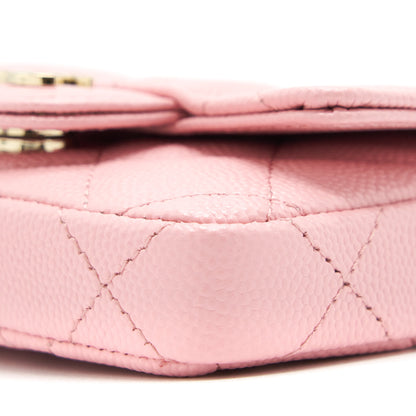 Chanel 22P Mini Flap Belt Bag/Card Holder Caviar Light Pink L