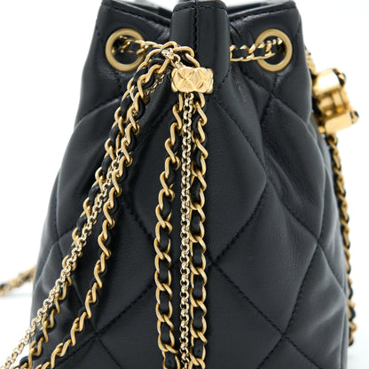 Chanel Drawstring Bucket Bag Lambskin Black  (Microchip)