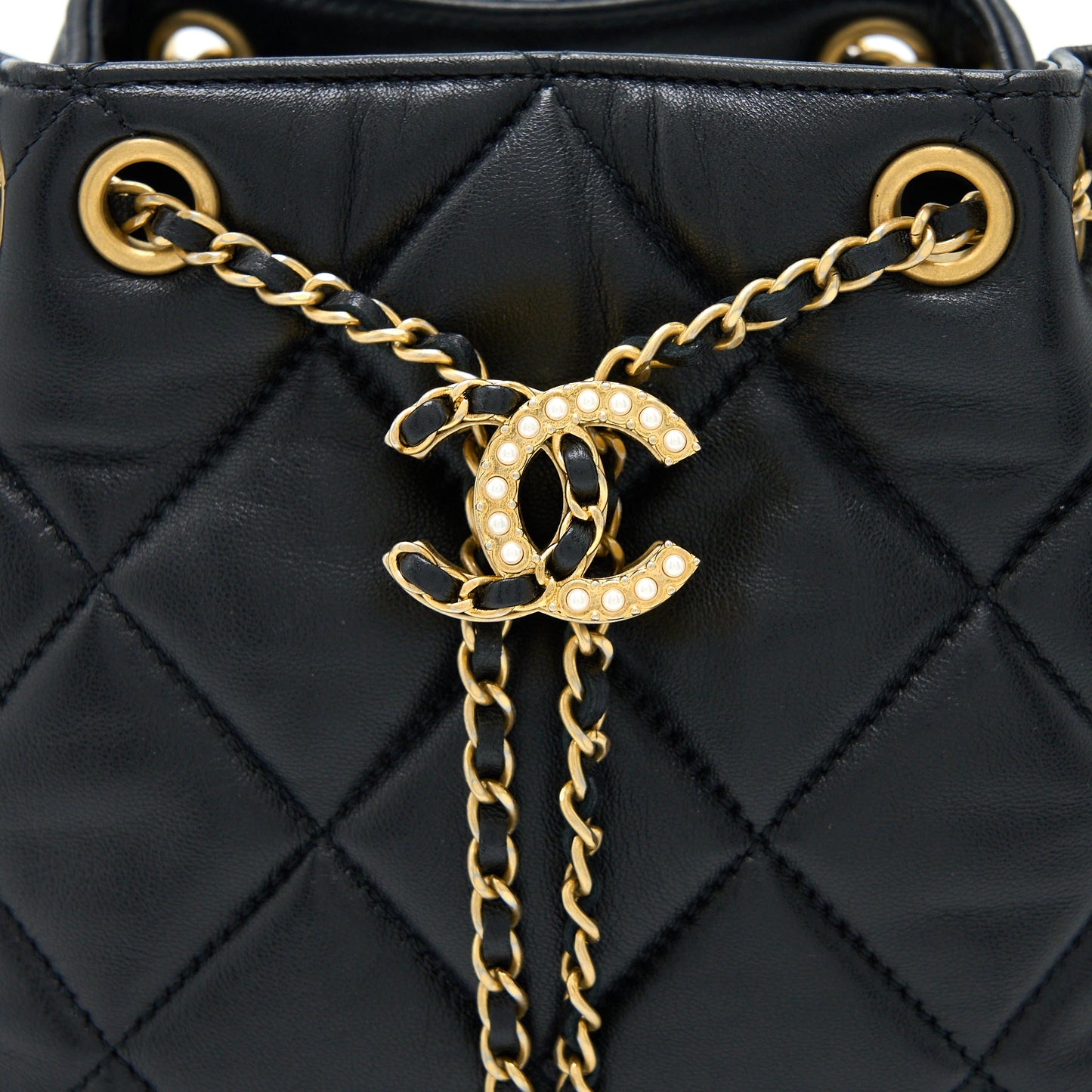 Chanel Drawstring Bucket Bag Lambskin Black  (Microchip)