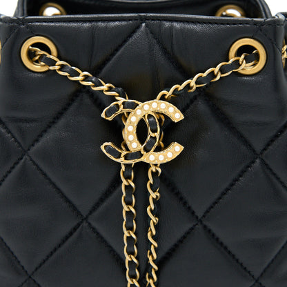 Chanel Drawstring Bucket Bag Lambskin Black  (Microchip)