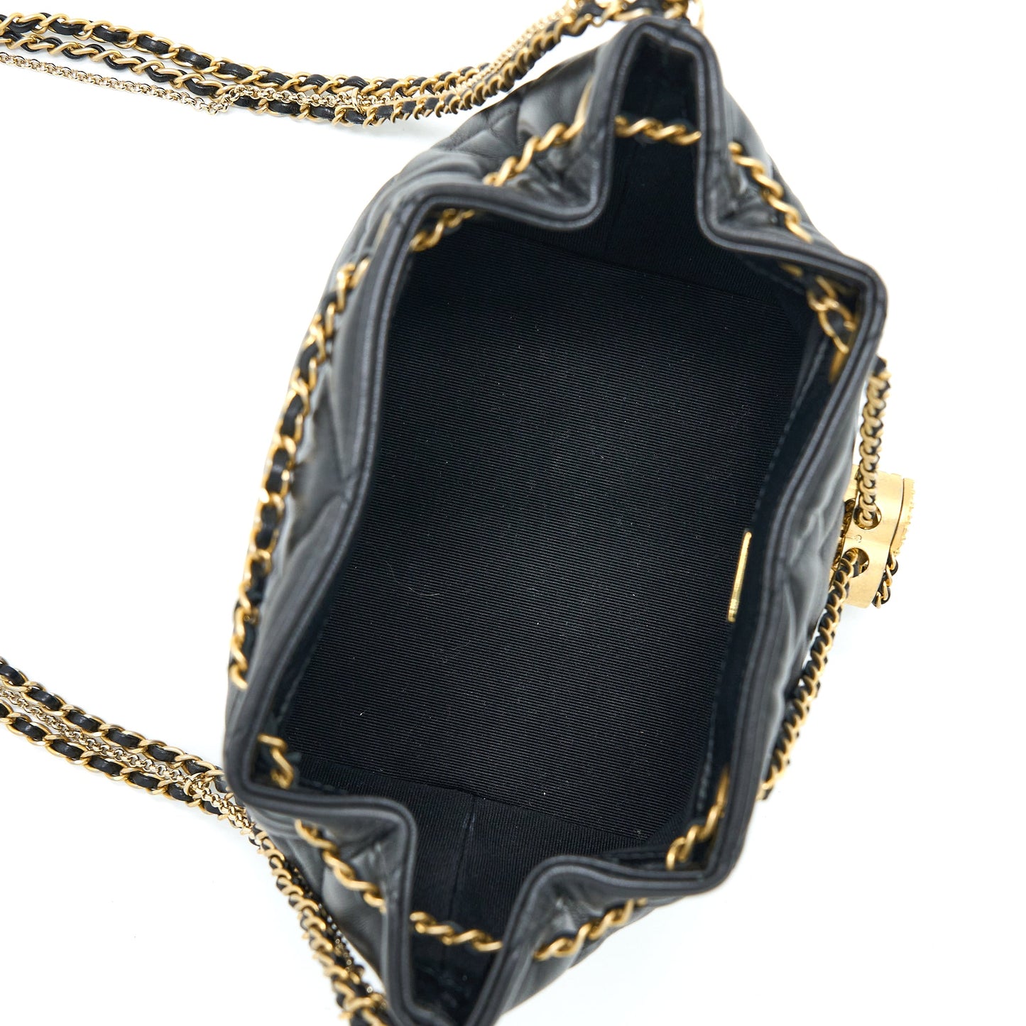 Chanel Drawstring Bucket Bag Lambskin Black  (Microchip)