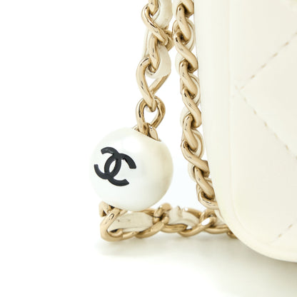 Chanel Small Pearl Logo Chain Bag Lambskin White L