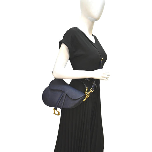 CHRISTIAN DIOR Saddle Grained Calfskin Leather Shoulder Bag Royal Blue