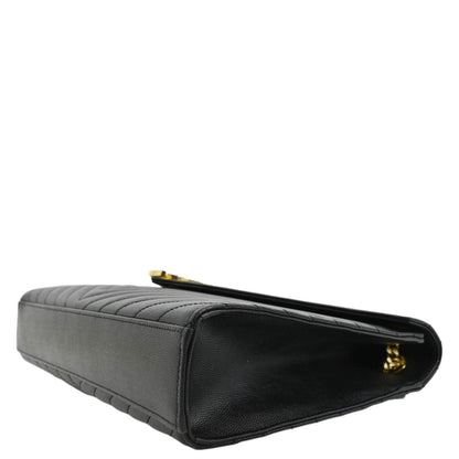 YVES SAINT LAURENT Large Envelope Flap Matelasse Leather Shoulder Bag Black