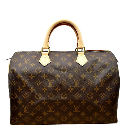 LOUIS VUITTON Speedy 35 Monogram Canvas Satchel Bag Brown