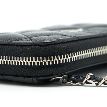 Chanel Mini Zippy Card Holder With Chain Caviar Black