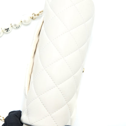 Chanel Small Pearl Logo Chain Bag Lambskin White L