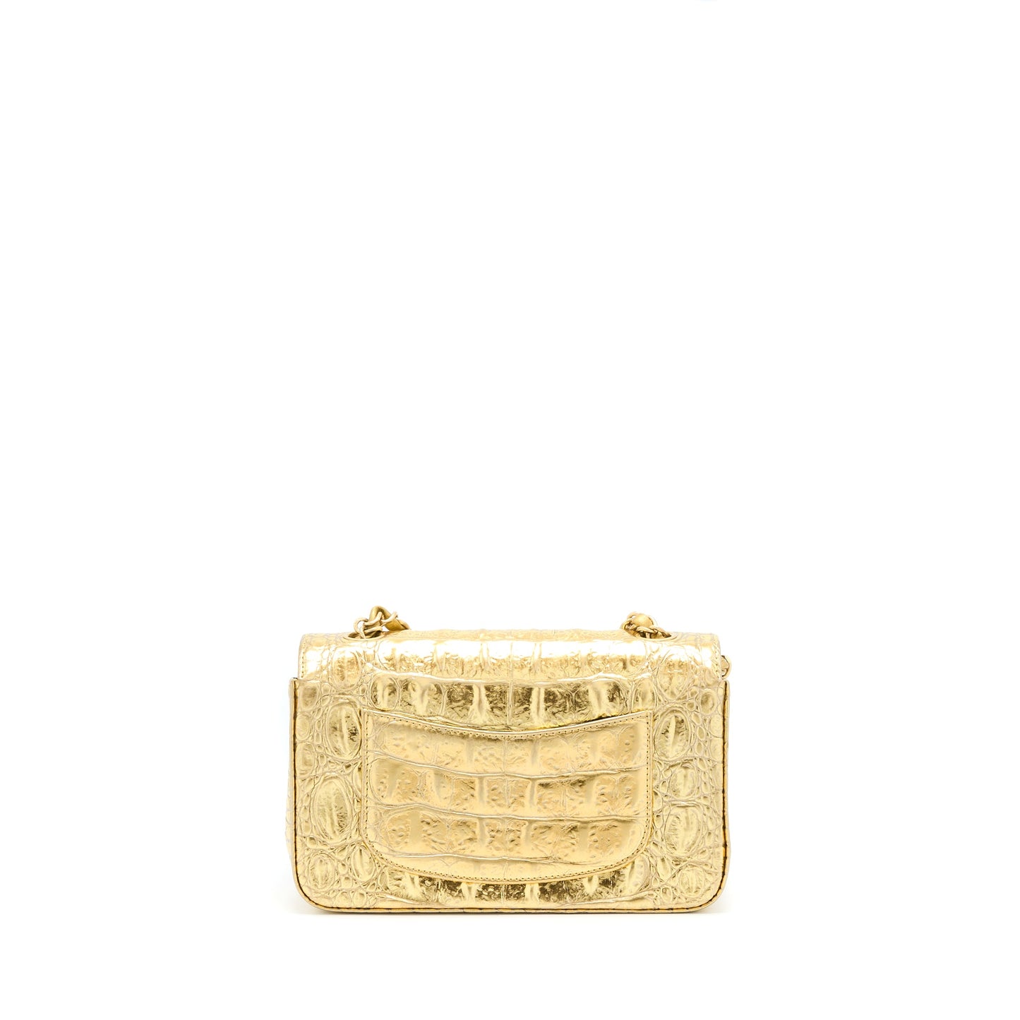 Chanel Mini Rectangular Flap Bag Croc Embossed Calfskin Gold