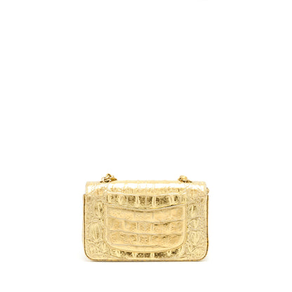 Chanel Mini Rectangular Flap Bag Croc Embossed Calfskin Gold