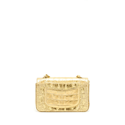 Chanel Mini Rectangular Flap Bag Croc Embossed Calfskin Gold