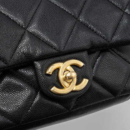 CHANEL Mini twist your button square flap bag caviar BLACK