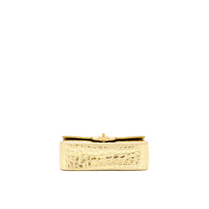Chanel Mini Rectangular Flap Bag Croc Embossed Calfskin Gold