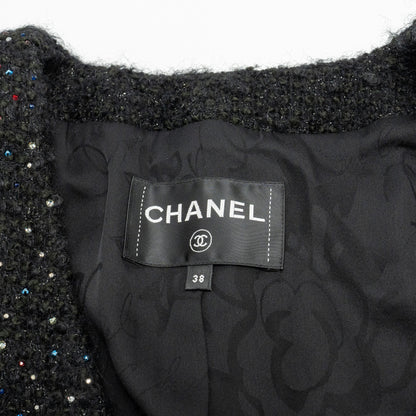 Chanel Size 38 Shining Crystal Tweed Dress Coat Wool/Acrylic Black/Multicolour