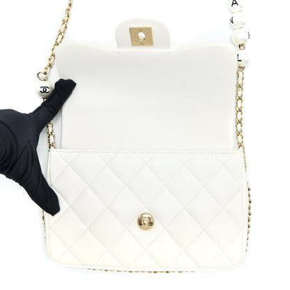Chanel Small Pearl Logo Chain Bag Lambskin White L