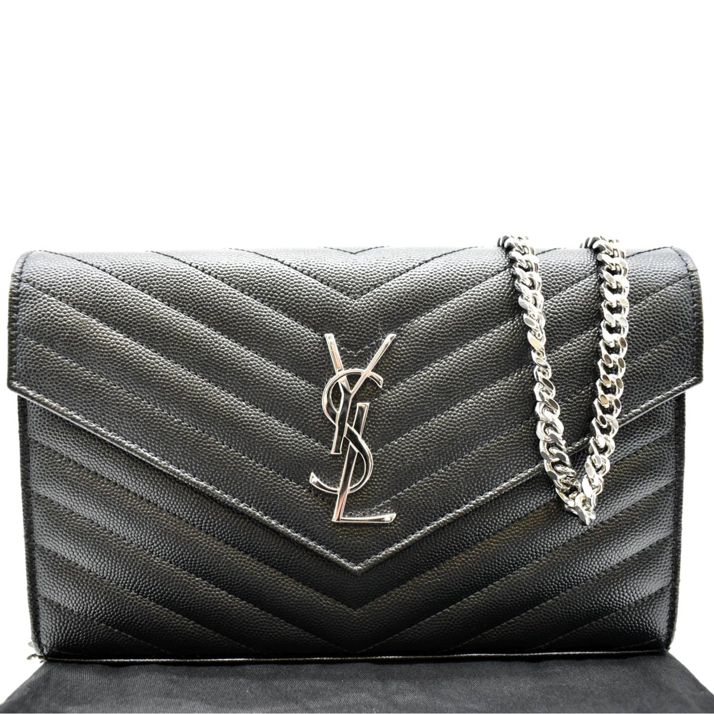 YVES SAINT LAURENT Wallet on Chain Leather Shoulder Bag Black