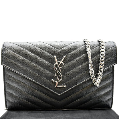 YVES SAINT LAURENT Wallet on Chain Leather Shoulder Bag Black