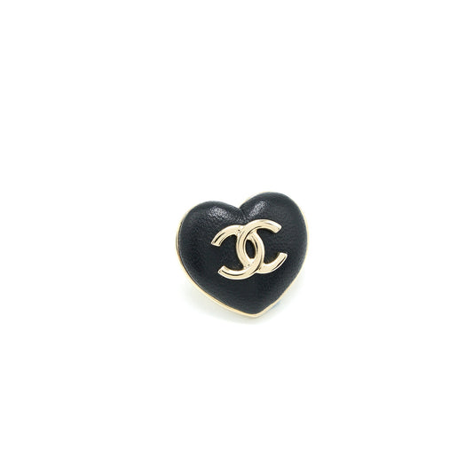 Chanel 22K CC Logo Heart Earrings Lambskin Light Gold Tone
