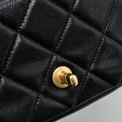 CHANEL Mini twist your button square flap bag caviar BLACK