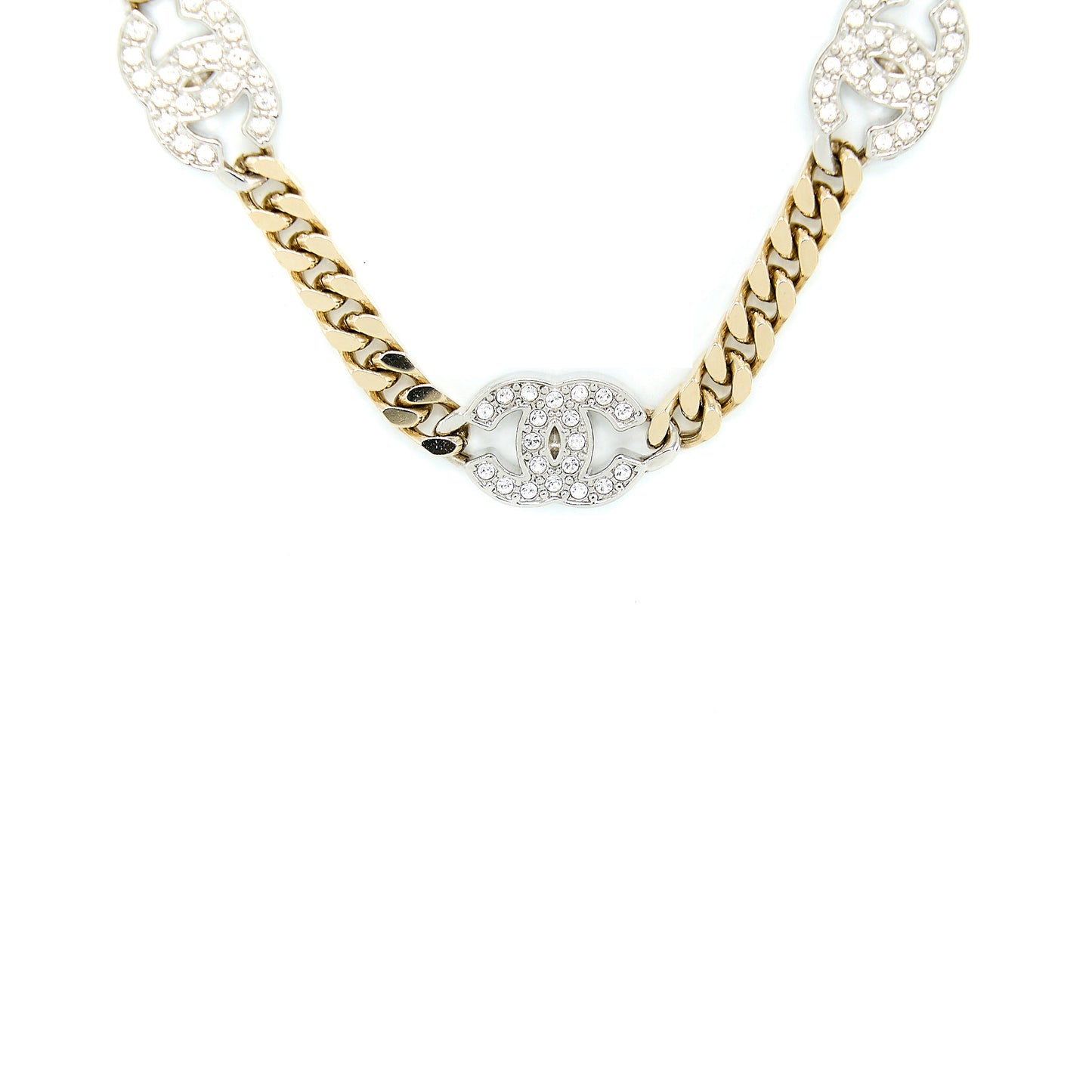 Chanel Crystal CC Logo Waist Chain Belt Light Gold Tone