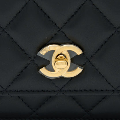 Chanel Pearl Crush Wallet On Chain Lambskin Black Brushed  (Microchip)