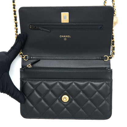 Chanel Pearl Crush Wallet On Chain Lambskin Black Brushed  (Microchip)
