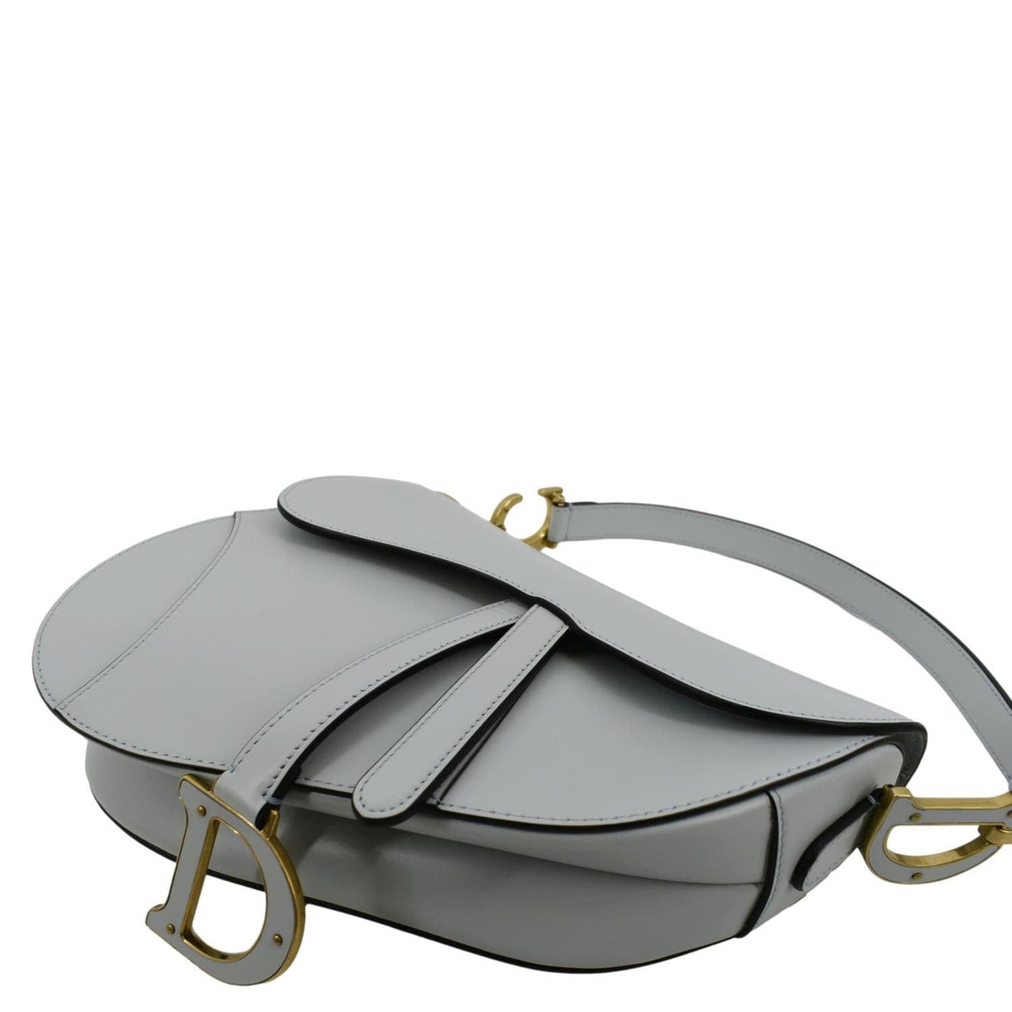 CHRISTIAN DIOR Saddle Smooth Calfskin Leather Satchel Shoulder Bag Placid Blue