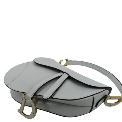 CHRISTIAN DIOR Saddle Smooth Calfskin Leather Satchel Shoulder Bag Placid Blue