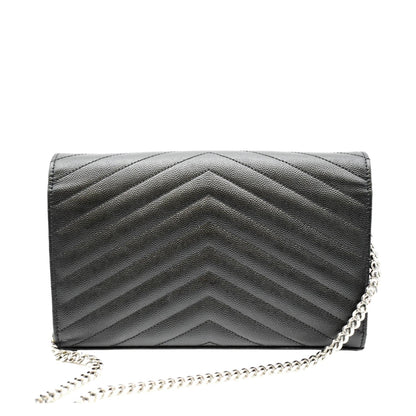 YVES SAINT LAURENT Wallet on Chain Leather Shoulder Bag Black