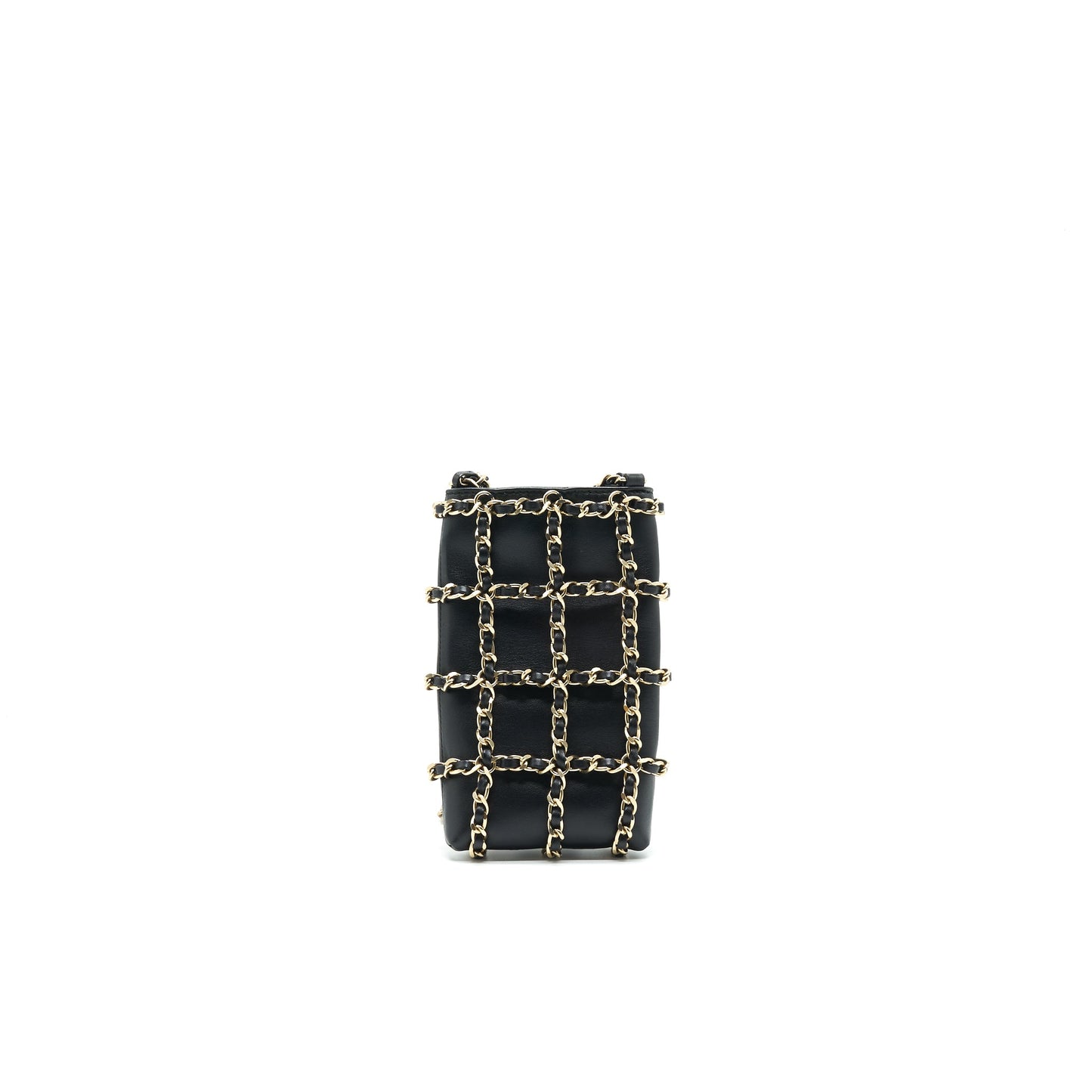 Chanel Gold Clutch O Chain Phone Holder black