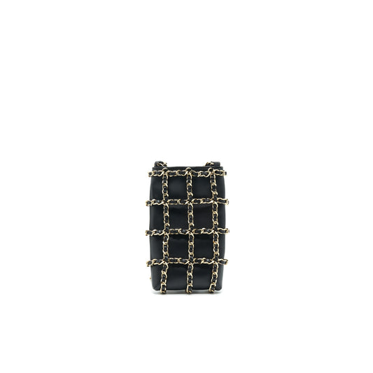 Chanel Gold Clutch O Chain Phone Holder black
