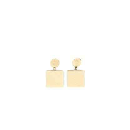 Chanel Pearl CC Square Drop Earrings Black Light Gold Tone