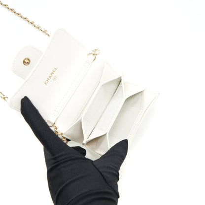Chanel 21B Card Holder On Chain Caviar White L