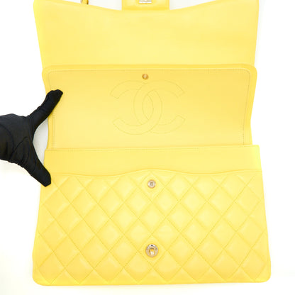 Chanel Maxi Classic Double Flap Bag Lambskin Yellow L