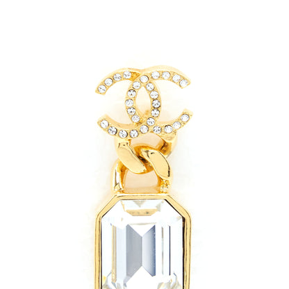 Chanel CC Logo And Crystal Drop Earring Gold Tone
