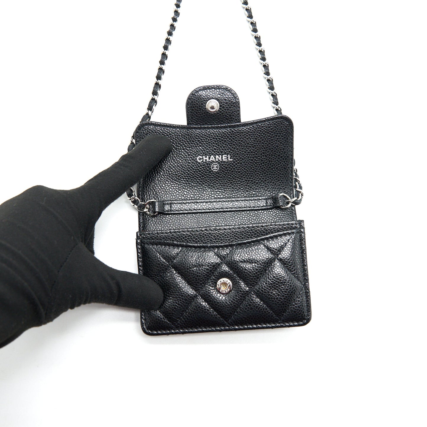 Chanel Card Holder With Chain Black Caviar
