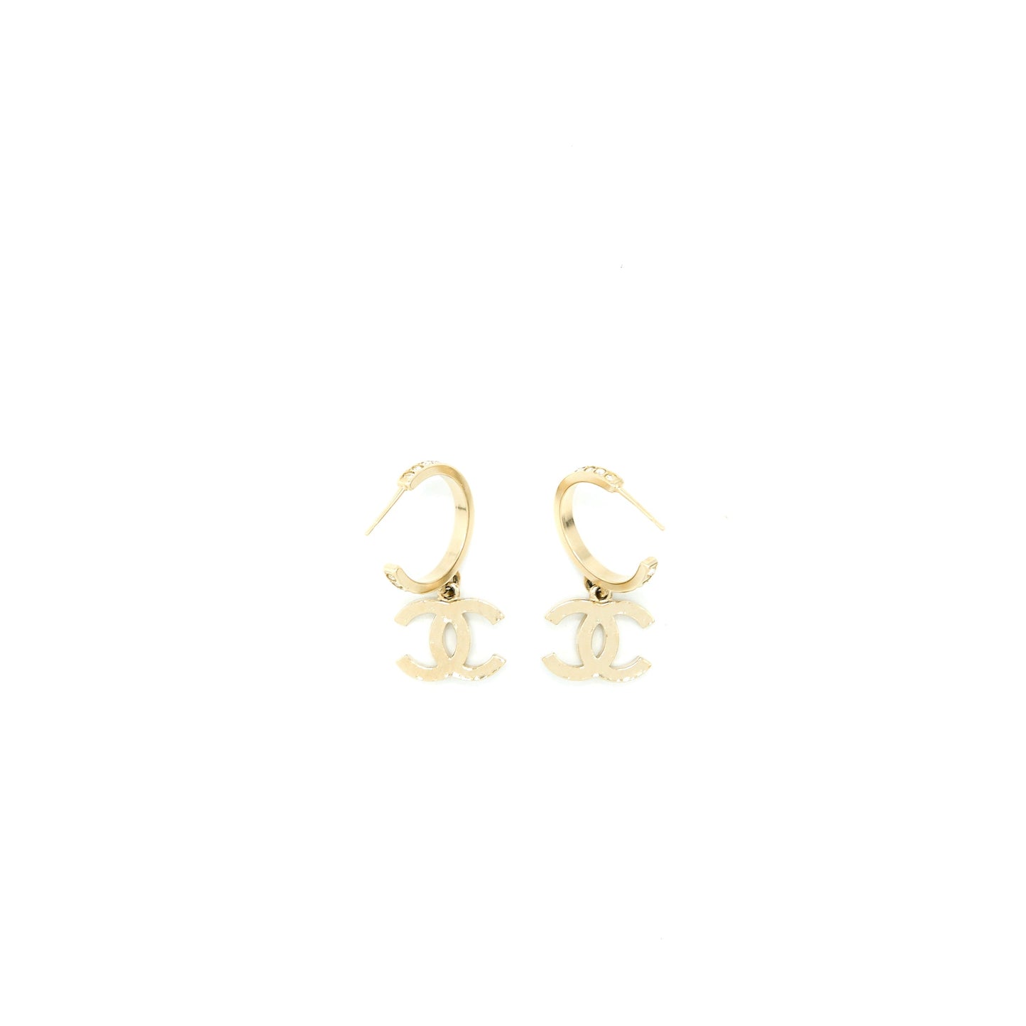 Chanel CC Logo Round Earring Crystal Light Gold Tone