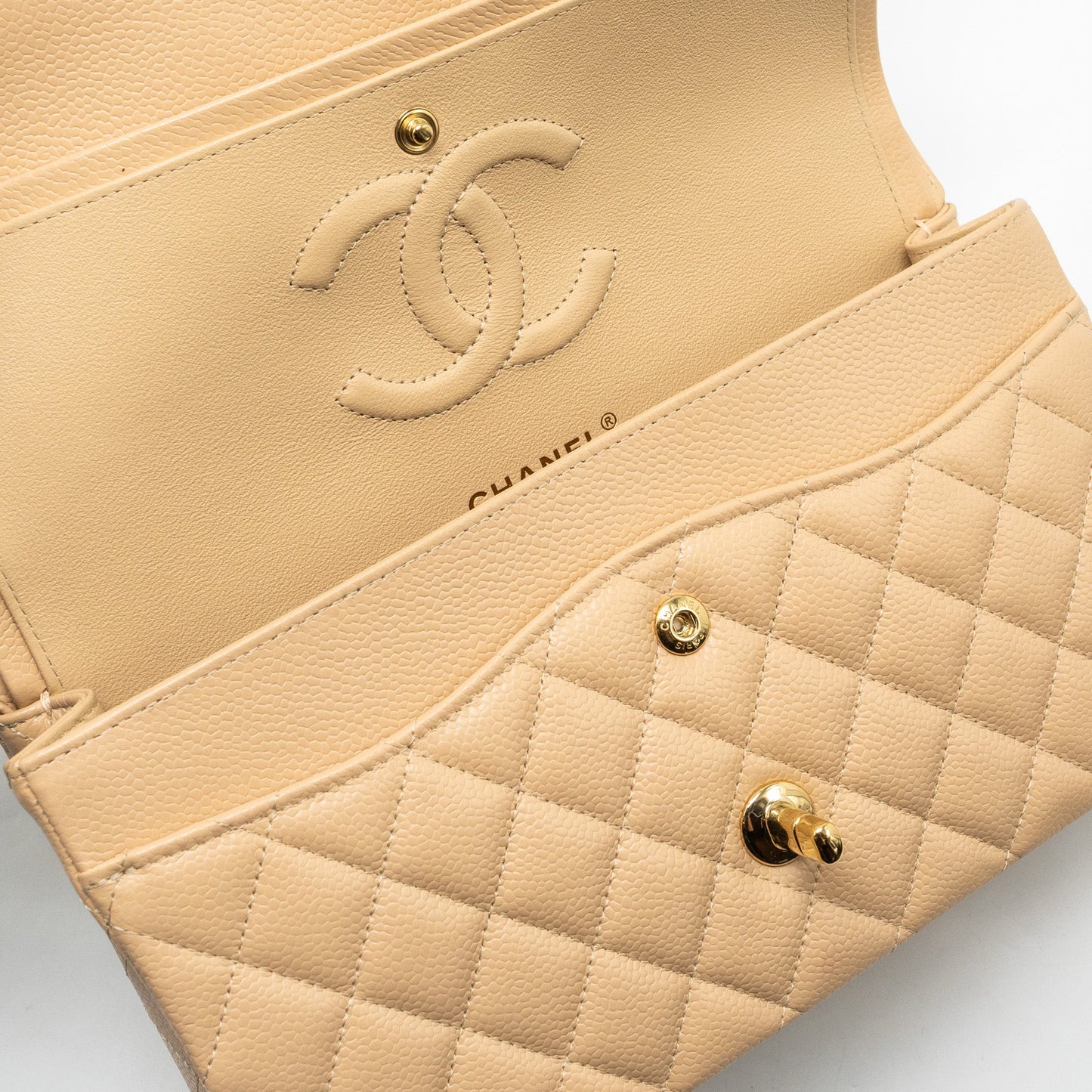 Chanel Medium Classic Double Flap Bag Caviar Beige
