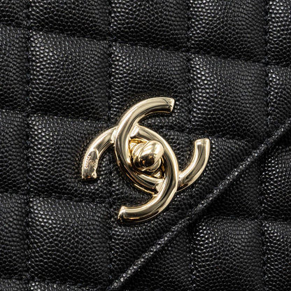 Chanel Medium Coco Handle Lizard Embossed Handle Caviar Black L (Microchip)