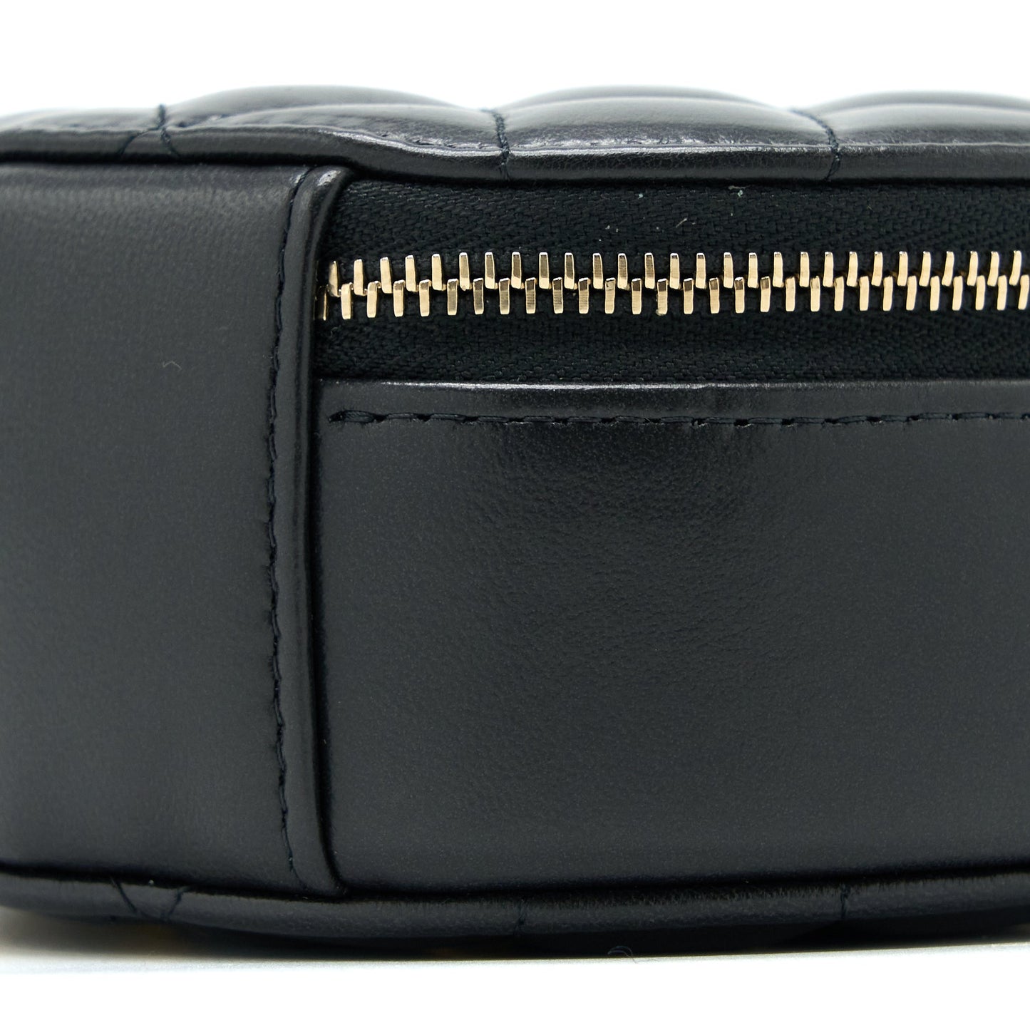 Chanel 22K Gold Pillar Round Clutch With Chain Lambskin Black Brushed