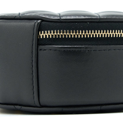 Chanel 22K Gold Pillar Round Clutch With Chain Lambskin Black Brushed