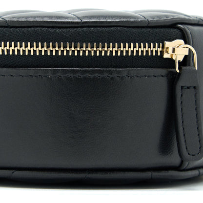 Chanel 22K Gold Pillar Round Clutch With Chain Lambskin Black Brushed